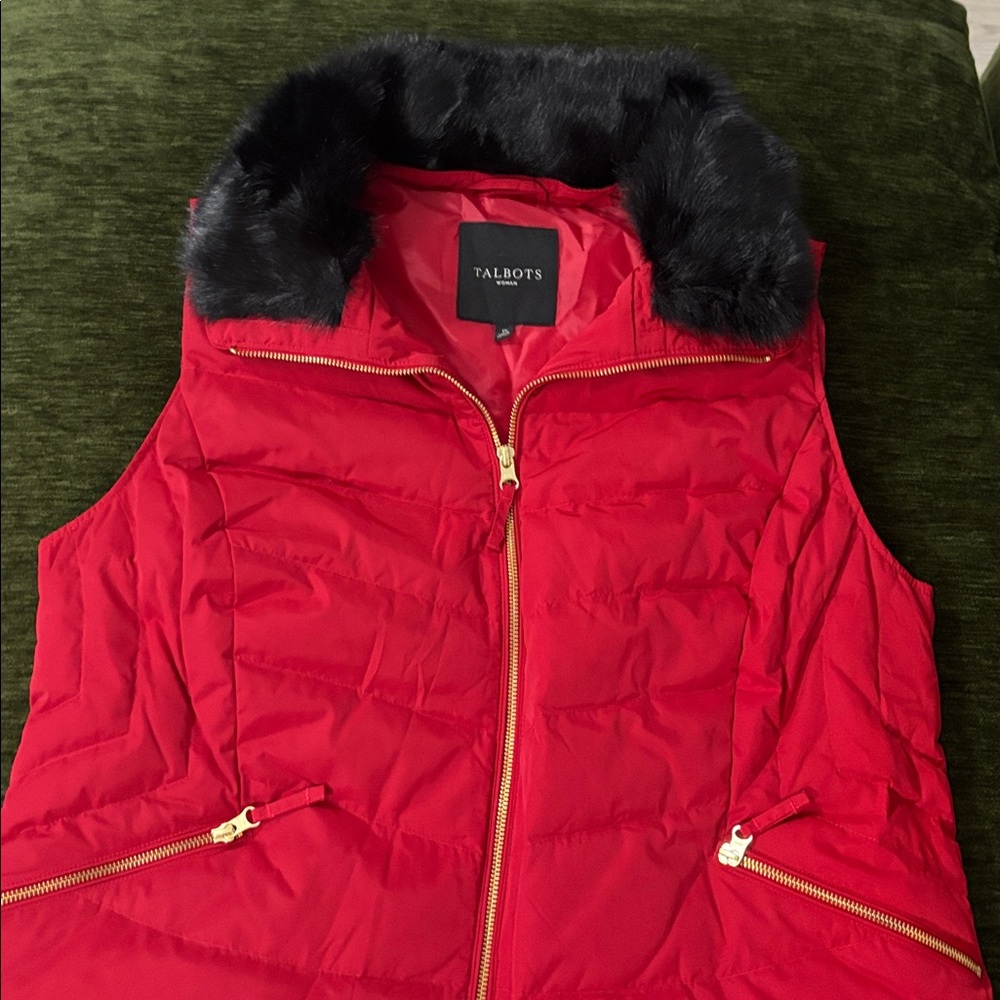 Talbots Red Quilted Removable Faux-Fur Collar Puffer Vest‎ Size XL NWOT - Picture 4 of 15